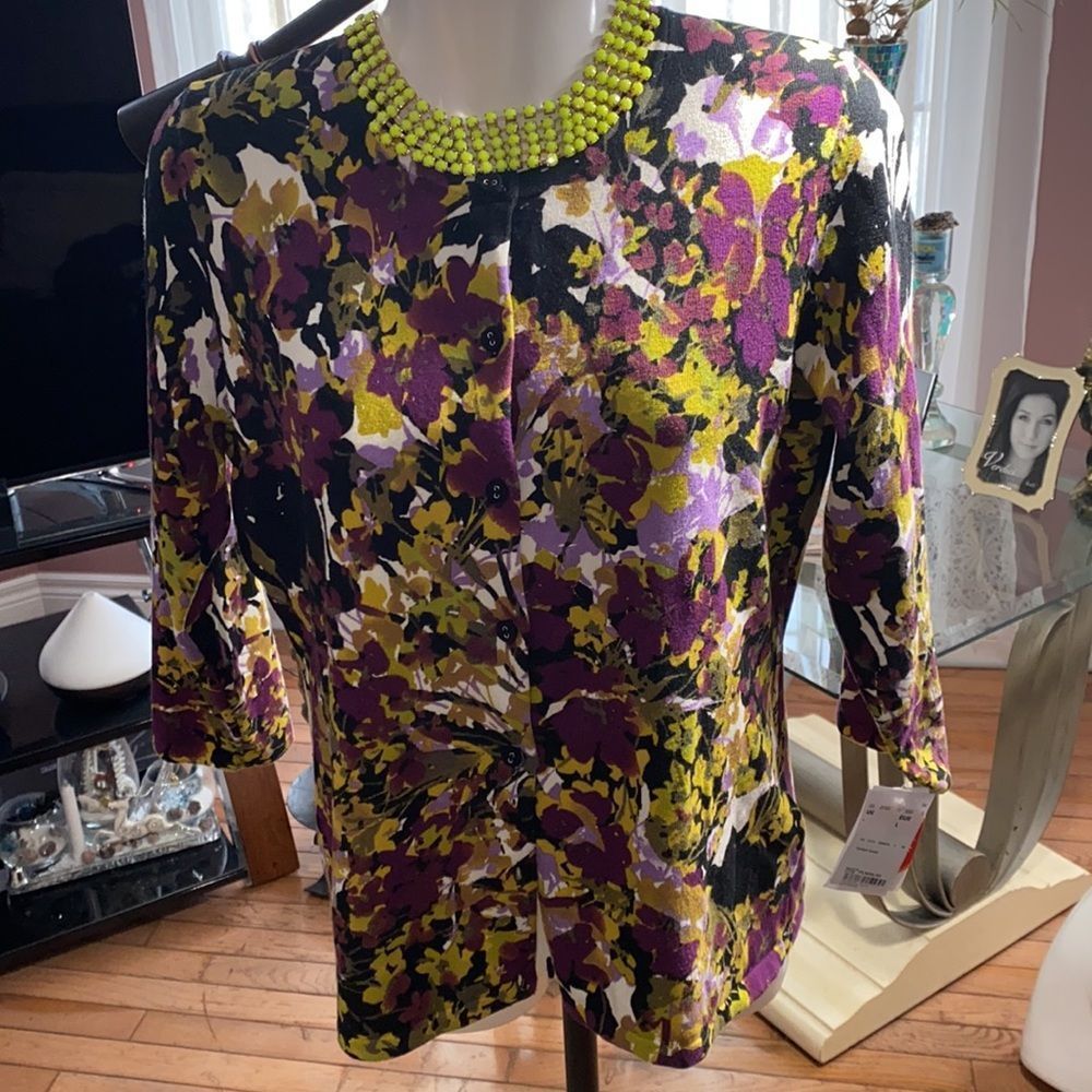 Adrienne Vittadini Multicolor Floral Cardigan